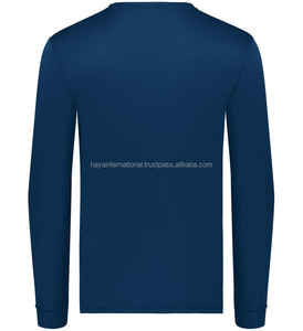 Camiseta de manga larga de alta calidad para hombre 100% algodón liso azul marino Moda hombre transpirable cuello redondo Camiseta - Product Image 3