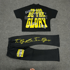 Nueva Venta caliente Streetwear personalizado impreso Sun Faded Camiseta y pantalón conjunto con calidad camiseta Casual 2 piezas conjuntos - Product Image 2