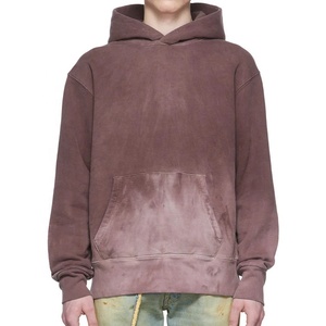 DEC usine sweat à capuche marron surdimensionné personnalisé Vintage français éponge hommes sweat coton pull Logo imprimé acide lavé sweats à capuche hommes - Product Image 1