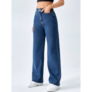 OSCA INTERNATIONAL Jean en denim bleu pierre pour femme, taille haute, coupe droite, jambe large, 100% coton, écologique et durable - Product Image 2