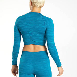 Entraînement femmes tenues taille haute Yoga tricoté 100% coton hauts courts vêtements de sport blanc Fitness entraînement en gros - Product Image 2