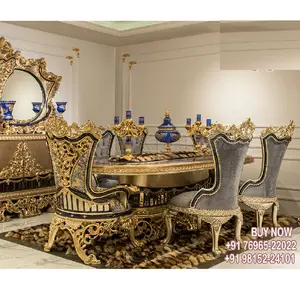豪华复古风格餐饮家具套装土耳其设计实心柚木餐桌套装超精致餐厅家具