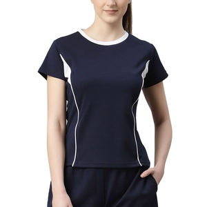 Summer Fashionable Girls Crop Top T-<b>Shirt</b> 92% Cotton 8% Spandex Slim Fit Round Neck Beige Women's Casual Top Solid Jersey Fabric - Product Image 1
