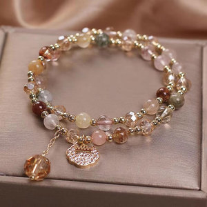 Luxury Handmade Natura 8mm <b>Beads</b> <b>Bracelet</b> Rutile Quartz Pink Chalcedony With Bezel Set For Fashion Jewelry With Birthday Gift - Product Image 3