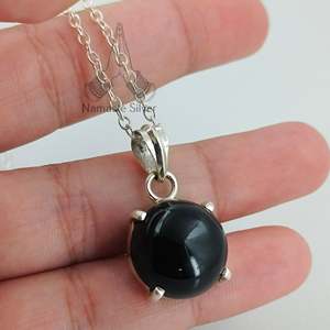 Collier pendentif artisanal en argent sterling 925, forme boule d'onyx noir, pierre précieuse naturelle, pierre de naissance de juillet, cadeau pour elle - Product Image 2
