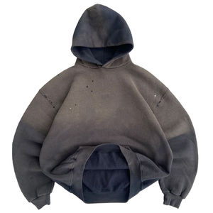 Pull-over vintage en coton épais et personnalisé pour hommes, avec patch délavé à l'acide, sweats à capuche de couleur unie pour l'hiver - Product Image 6