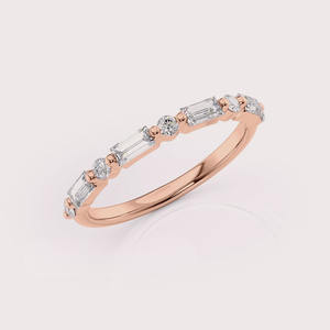 Anillo de compromiso con diamantes cultivados en laboratorio certificados por IGI, corte baguette y redondo, anillo de aniversario de diamantes, oro blanco/rosa y amarillo de 14 quilates - Product Image 6