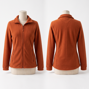 Veste zippée en polaire lourde 320 GSM pour femme, beige, avec empiècement au dos, fabrication de logo personnalisé - Product Image 2