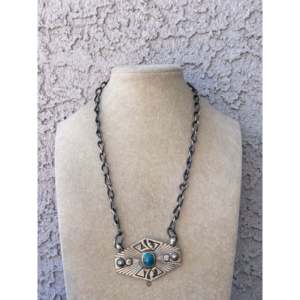 Kingman Turquoise & Sterling Silver Necklace Navajo-<b>Crafted</b> Cultural Collectible Jewelry One-of-a-Kind Piece - Product Image 1