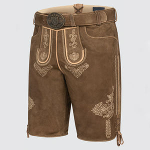 OEM/ODM <b>Men's</b> Bavarian Lederhosen 100% <b>Leather</b> Pants with Button Fly Closure Custom German Traditional Lederhosen Knee <b>Shorts</b> - Product Image 4