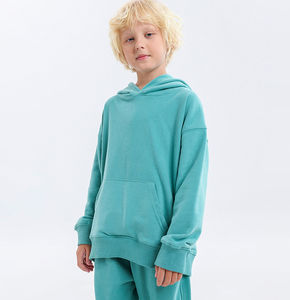 Vente en gros d'usine de sweatshirts oversize d'automne vintage personnalisés pour enfants garçons vêtements d'hiver à capuche avec motif uni - Product Image 4