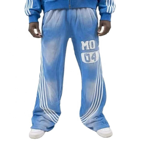 Haute qualité coupe personnalisée taille Baggy hommes pantalons droit incurvé haut rayé mode pantalons de survêtement 100% coton respirant Flare pantalon - Product Image 4