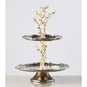 Attractive Look Silver Color Shiny Polished And Gold Plated Floral Designer High Standard Quality Metal <b>3</b> <b>Tier</b> <b>Cake</b> <b>Stand</b> Supply - Product Image 6