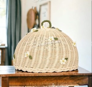 Beige Eco-Friendly Wicker Woven Rattan <b>Cake</b> <b>Cover</b> Net Multi-Functional Food Protection for Household Use - Product Image 6