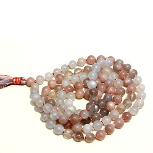 Collar de Cuentas Mala de Piedra Lunar Natural de Todos los Colores, 108 Cuentas Anudadas, Hecho a Mano, Estilo Bohemio Indio, Unisex, Certificado por Terceros - Product Image 2