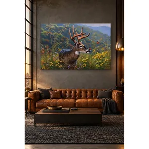 Impression sur toile Fida Deer avec papillon parmi des fleurs sauvages - Product Image 5