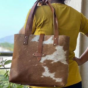 Bolso de mano grande de piel de vaca hecho a mano al por mayor, bolso de compras de lujo de piel de vaca elegante vaquera Vintage - Product Image 1