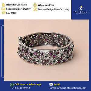 Leaders in Selling Top Quality Classic Custom Design Oxidised Silver <b>Ruby</b> Stone Studded Handcrafted Women's Wear Bangles - Product Image 2