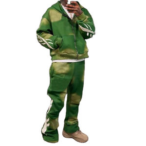 Survêtements personnalisés avec lavage à l'acide Zip Up 420 GSM Logo de broderie de détresse Sweatsuit à capuche et ensembles de pantalons de survêtement pour hommes - Product Image 3