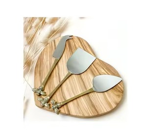 Ensemble de 3 couteaux à fromage en acier inoxydable avec manches en tranche d'agate dorée, vaisselle de table - Product Image 4