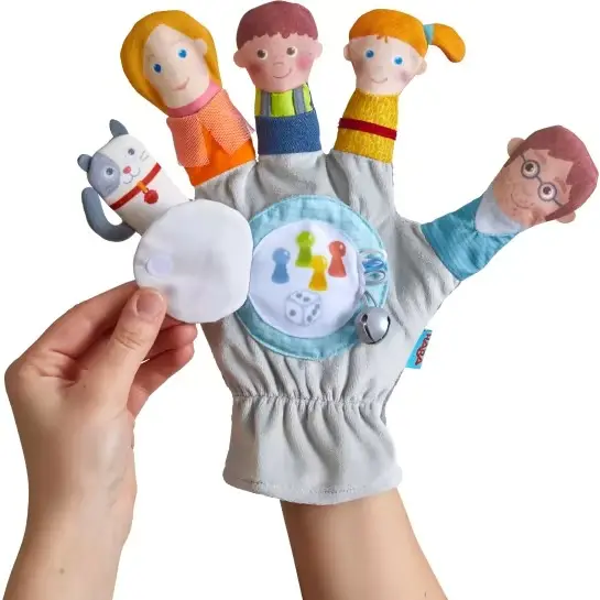 Marionnette à main de haute qualité Famille de gants de jeu pour grandes et petites mains Lavable encourage les bébés à regarder et à saisir