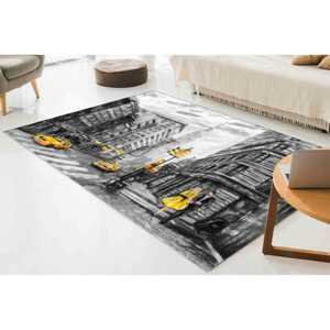 Tapis gris jaune, tapis imprimé avec vue sur New York, tapis à poils doux - Product Image 4