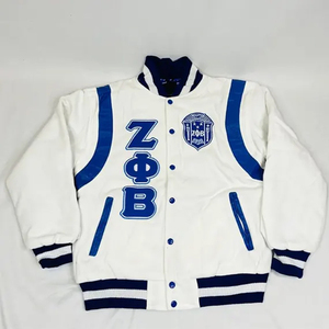 <b>Blue</b> Varsity Bomber Jacket Zeta Phi Beta with <b>White</b> <b>Stripes</b> Sorority Style Outerwear for Stylish Greek Life Apparel <b>and</b> Warmth - Product Image 3