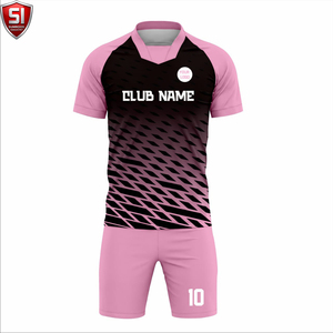 เสื้อฟุตบอลสีชมพู-ดำ แบบกำหนดเองสำหรับทีม ชุดยูนิฟอร์มแขนสั้น คอวี พิมพ์ลาย ผลิตจากโพลีเอสเตอร์ 100% ชุดกีฬาสำหรับทุกฤดูกาล - Product Image 2