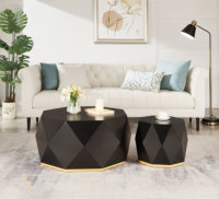 Table basse moderne américaine écologique de 38 pouces avec motif en relief tridimensionnel, plateau noir, meubles de maison en métal