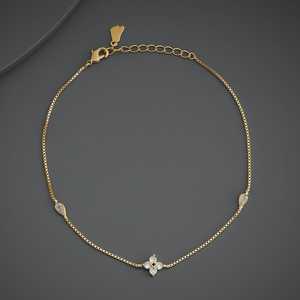 Cheville en laiton ethnique tendance Payal 187013 avec motif crochet pour mariage ou cadeau, ornée de diamants, de perles et de pierres de cristal - Product Image 1