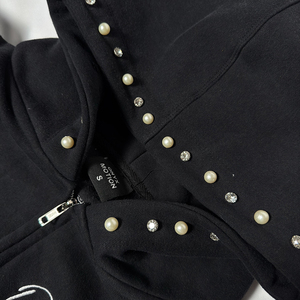 Custom Heavyweight French Terry <b>Pearl</b> Hoodie For Men Regular Fit Hip Hop Streetwear Zipper Up Hoodie With Embroidery Rhinestones - Product Image 6