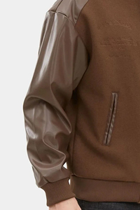 Diseño OEM logotipo personalizado ropa de calle de alta calidad béisbol Collage Color marrón chocolate bordado parche trabajo Varsity chaqueta - Product Image 3