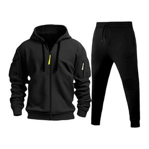 Ensemble de survêtement tactique chaud pour homme, en coton doublé polaire, avec sweat à capuche zippé et pantalon de jogging avec poches zippées, collection hiver 2026 - Product Image 2