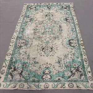 Alfombra Vintage Grande de 5.2x9.1 pies, Alfombra Turca, Alfombra Oriental de Lana Azul Grisácea - Product Image 1