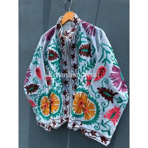 Women's Indian Floral Embroidery <b>Velvet</b> Fabric Jacket <b>Coat</b> with Cotton Lining Stand Collar for Autumn Party Wear - Product Image 5
