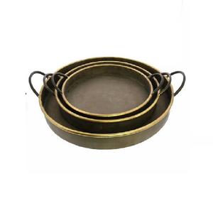 Bandeja para servir alimentos hecha a mano de hierro galvanizado, asas con acabado pulido, aptas para lavavajillas, para decoración de utensilios de cocina, uso en comedor - Product Image 3