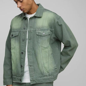 Veste denim Oem verte délavée à l'avant à double poche personnalisée pour hommes Veste denim à manches longues grande taille pour unisexe - Product Image 1
