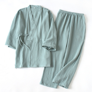 100% Cotton Soft and Light Weight Long Sleeve Muslin <b>Pajamas</b> Two-piece <b>Set</b> Sleepwear <b>for</b> <b>Men</b> - Product Image 1