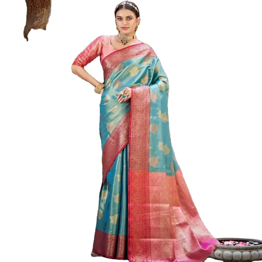 Ultimo design in tessuto di seta stampato digitale Georgette sari fantasia