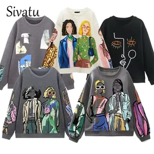 Women Sweatshirts 2024 New Fashion Beauty Girls Print Cotton Korean Casual Sweatshirts Female O Neck Hoodies Chic <b>Pullovers</b> Top - Product Image 6