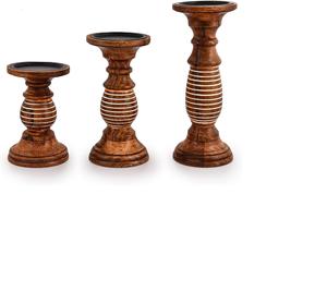 Candleholder <b>Sets</b> Mango Wood Farmhouse Wooden <b>Candle</b> Holder for <b>Candles</b> <b>Set</b> of 3 for Table Centerpieces Brown Home Decor Kitchen - Product Image 1