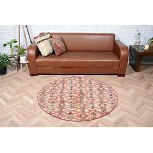 4.3x4.3 ft Turkish Rug, <b>Red</b> Animal Print Vintage <b>Wool</b> Rug - Product Image 1