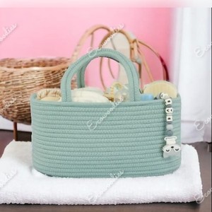 Panier de rangement multifonctionnel pour les voyages en plein air, fait à la main, 100% coton, table à langer pour bébés, organisateur de couches - Product Image 2