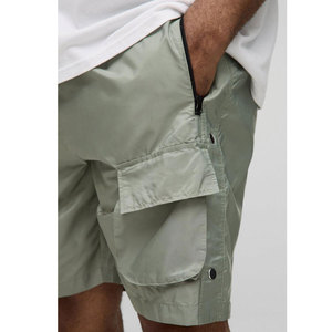 Gran oferta de pantalones cortos Cargo de verano para hombre 100% algodón patrón sólido Multi-Bolsillo cintura media Casual estilo al aire libre teñido liso - Product Image 6