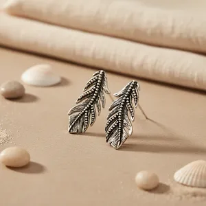 Boucles d'oreilles pendantes en plumes pour femmes, style bohème, argent antique 925, zircon, bijoux romantiques pour mariage - Product Image 2