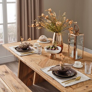 Table à manger moderne Malcom avec finition en chêne naturel Teck Acajou Suar 2210152 Mobilier d'hôtel avec pieds en bois naturel - Product Image 4