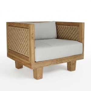 Our Modern Furniture Aswattha Visionary Solid Wood Woven Armchair Elegant Rattan Panel Lounge Sofa For Living Room Setup Art - Product Image 1