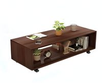 Table basse en bois massif avec roulettes et étagère pour rangement Design traditionnel pour salon