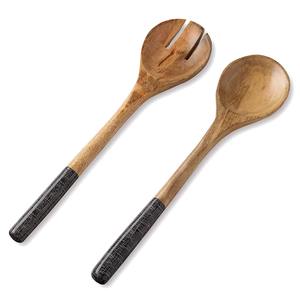 Ensemble de cuillères en bois naturel avec support, spatule verte en bois pour servir la salade, cuillère de cuisine Meenakari - Product Image 2