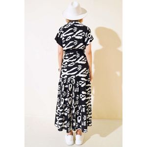 Vestido formal de manga corta con estampado floral, cintura imperio Vintage, tallas XS 5XL para Día de graduación, Invierno/otoño/primavera, Color negro - Product Image 4